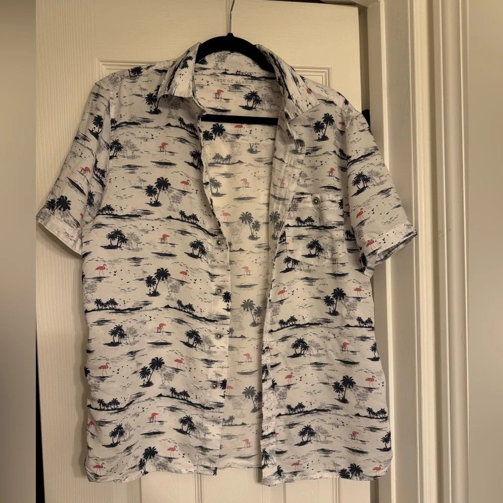 Age Of Wisdom Men's Shirt Size M Flamingo Tropical Outdoors Modal Navy